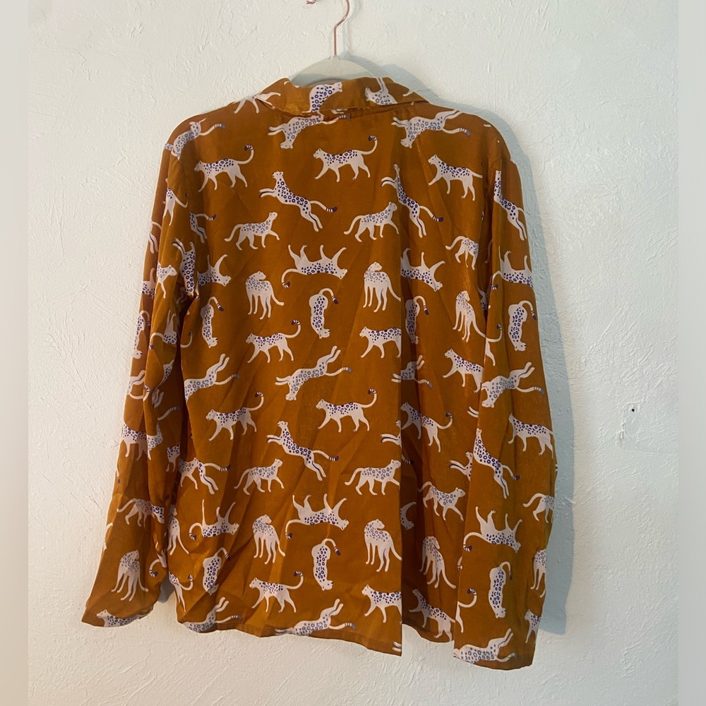 BP Tiger Print Satin Button Up Blouse - Picture 2 of 5